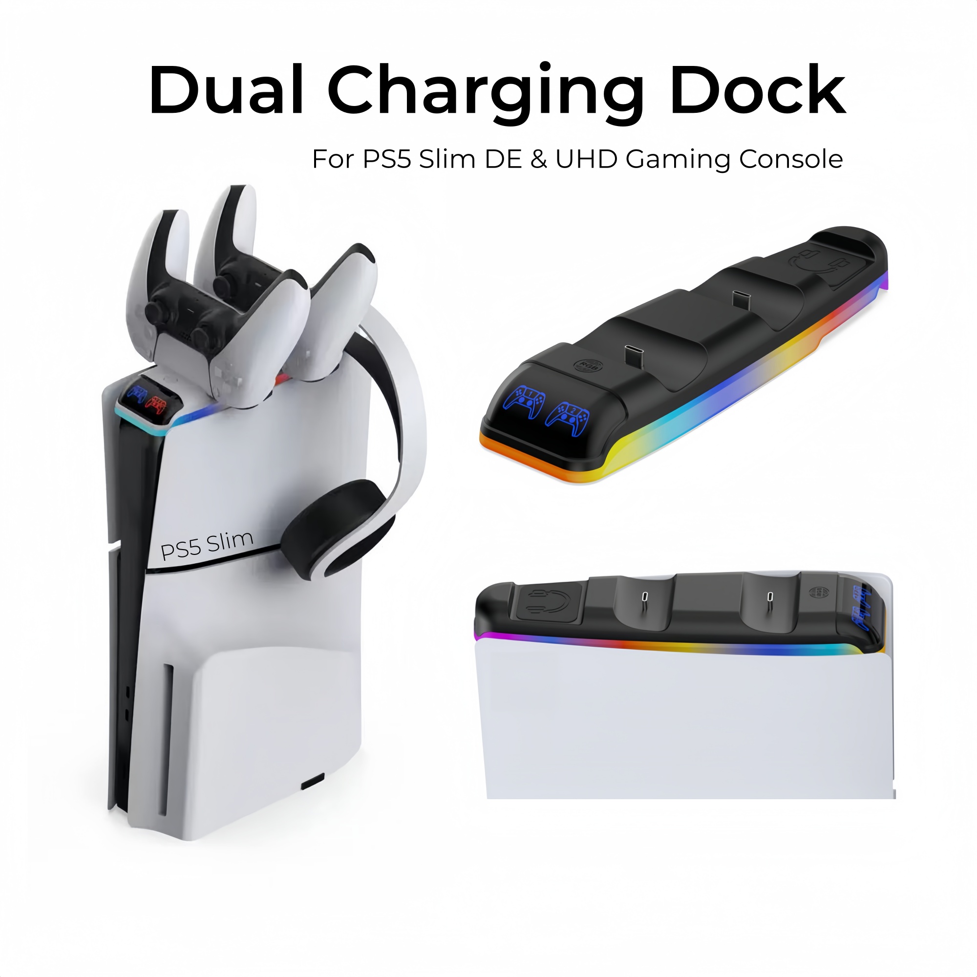 Sony Controller Dualsense - RGB-Licht-Ladestation für PS5 DualSense Wireless Controller,